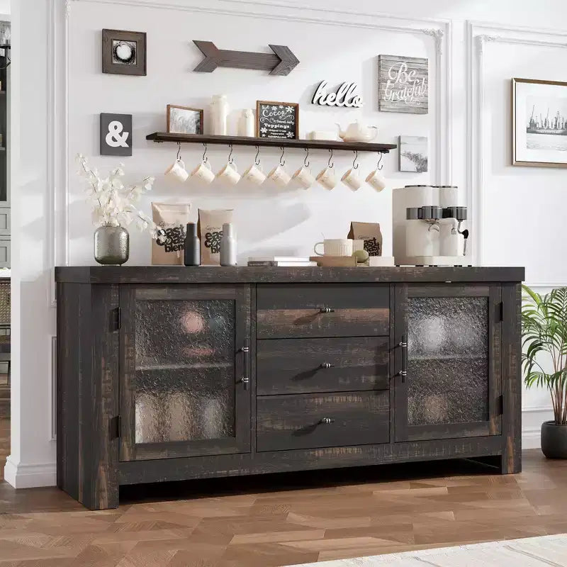 Buffet de 54,4 avec 2 portes vitrées et 3 tiroirs pour le salon, la cuisine ou la salle à manger