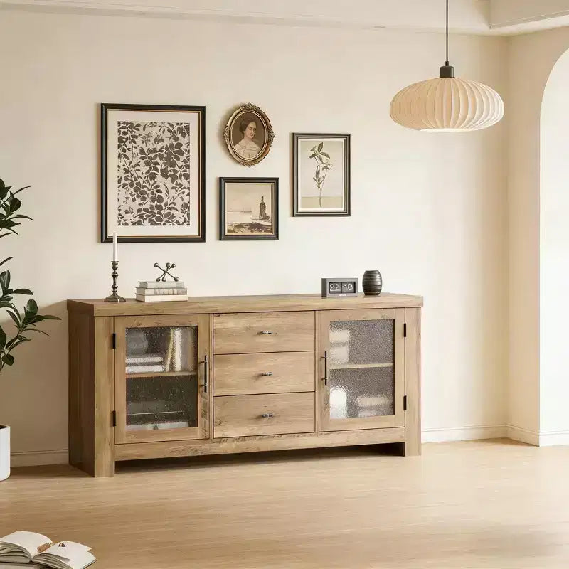 54.4 Sideboard mit 2 Glastüren und 3 Schubladen für Wohnzimmer, Küche und Esszimmer