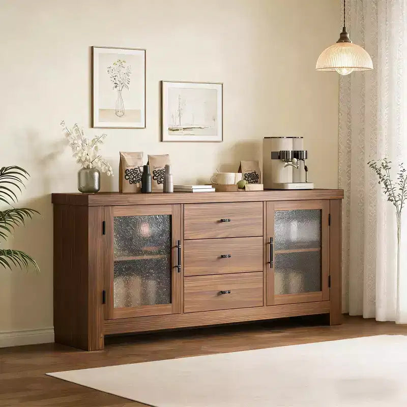 54.4 Sideboard mit 2 Glastüren und 3 Schubladen für Wohnzimmer, Küche und Esszimmer